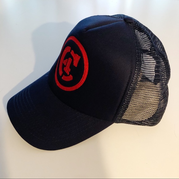 NWOT WATERMAN C4 Slate Blue Red Embroidered C4 Logo Snap Back Mesh Trucker Hat - Picture 2 of 13